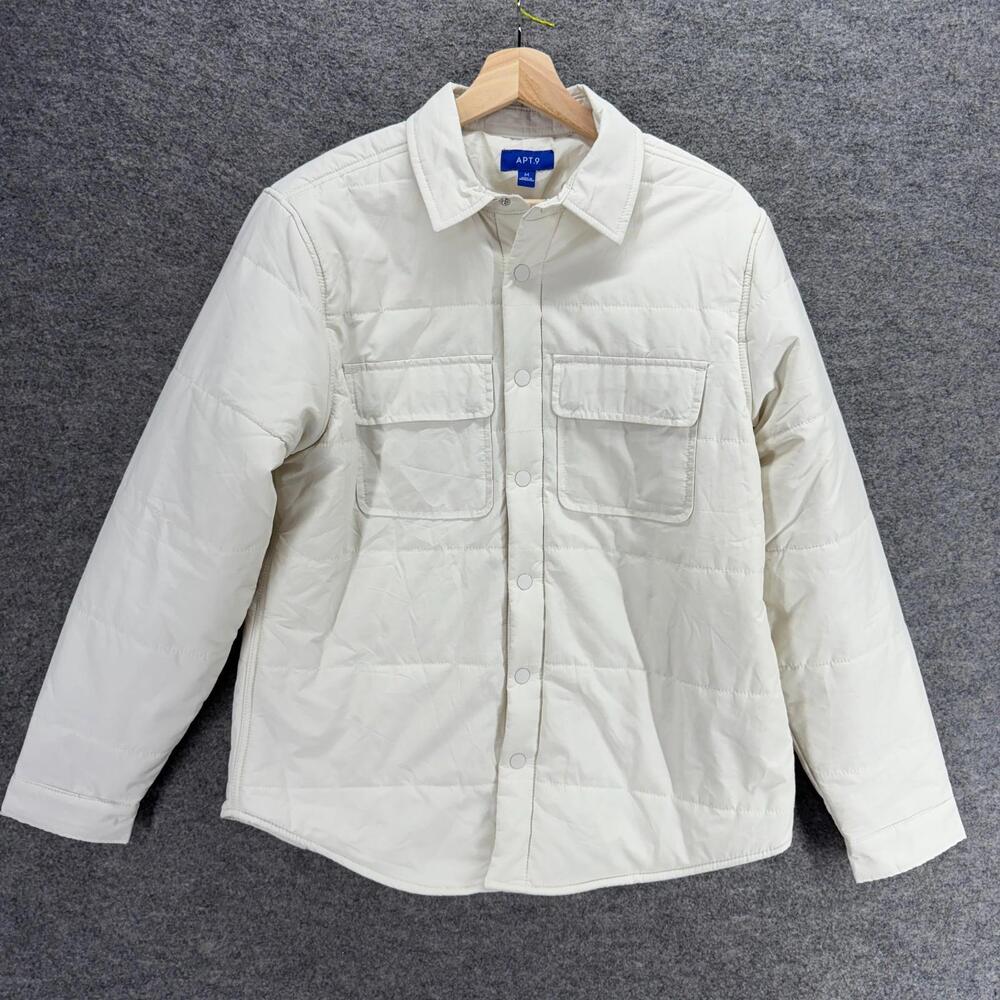 Apt. 9 Puffer Jacket Women M Medium White Button Collared Long Sleeve Cotton